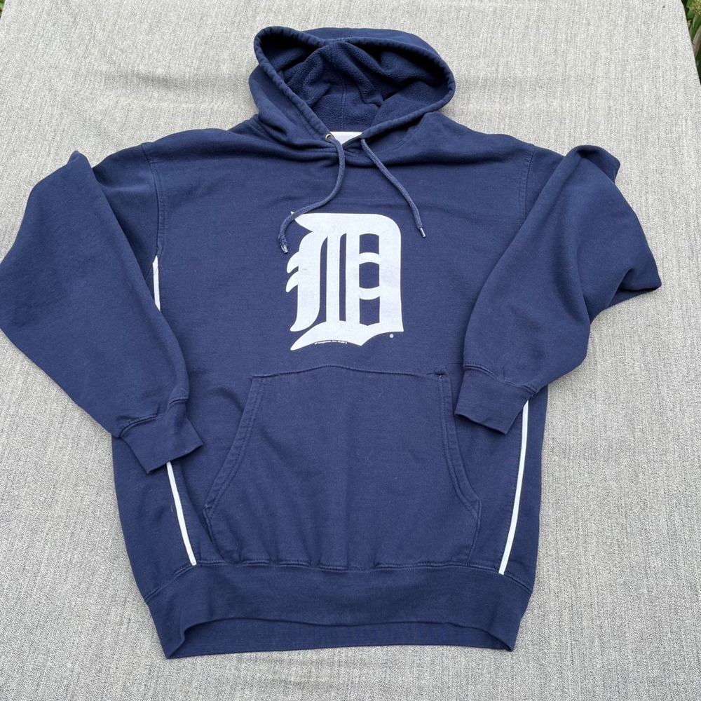 Vintage Detroit Tigers Hoodie Navy Blue MLB Genuine Merchandise Old English D L
